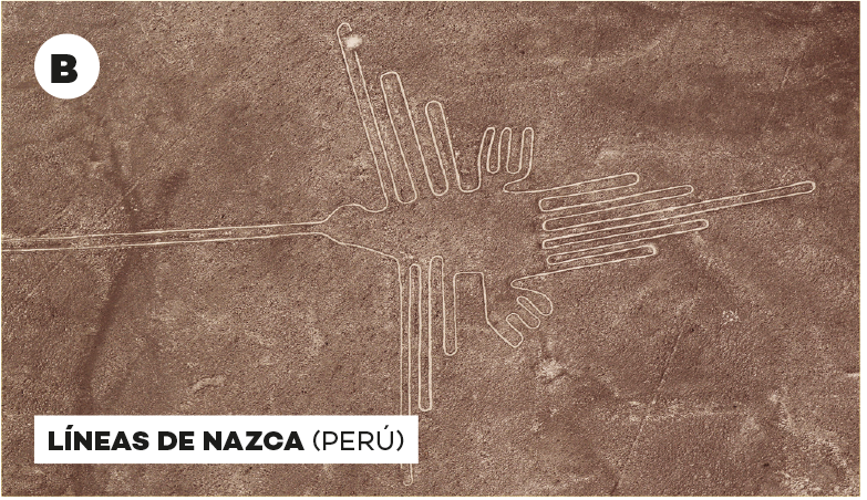 group of geoglyphs made in the soil of the Nazca Desert