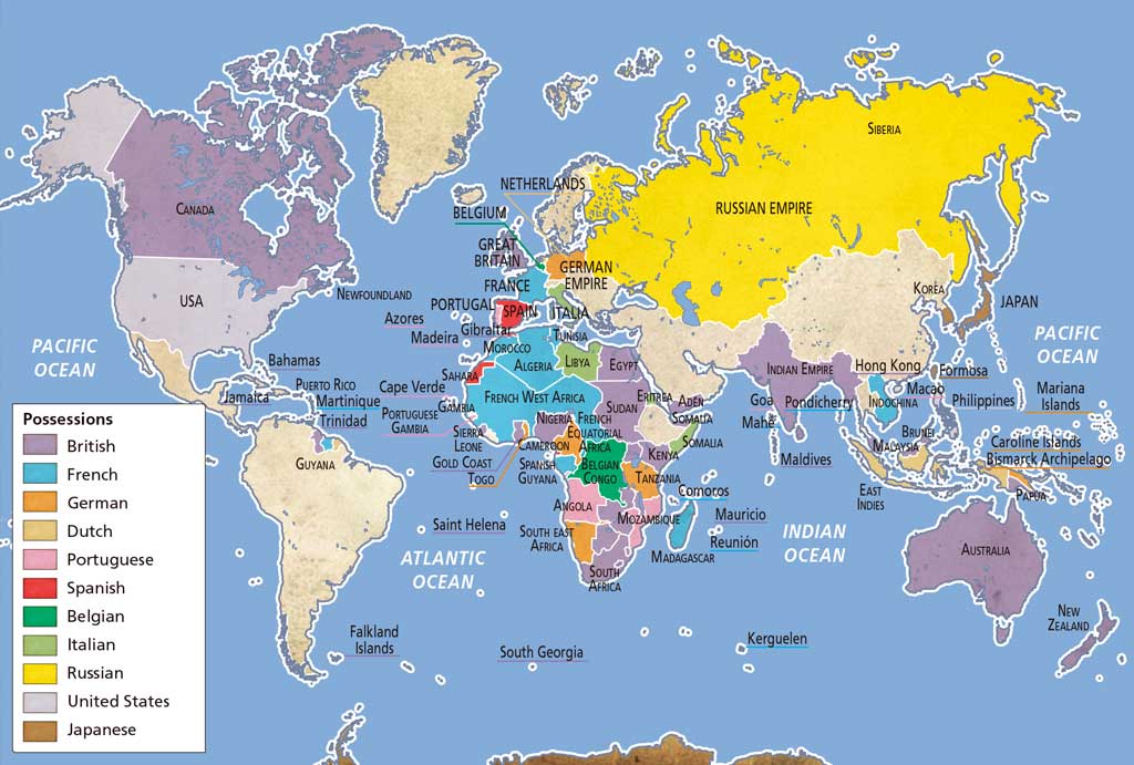 Карта мира в 1914 году страны