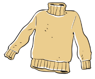 Maglione beige a collo alto con maniche lunghe.