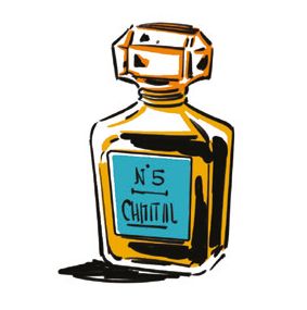 Illustrazione di una bottiglia di profumo Chanel N°5.