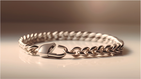 Bracciale a catena in metallo lucido con chiusura a moschettone.