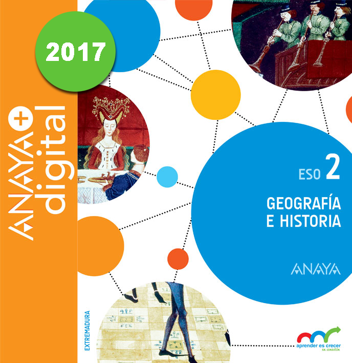 Portada del Libro Geografía e Historia 2. ESO. Anaya + Digital. Extremadura 2017