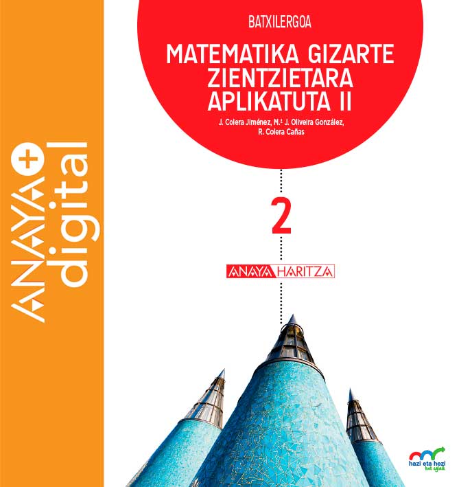 Liburuaren Azala Matematika Gizarte Zientzietara aplikatuta II. Batxilergoa. Anaya + Digital.