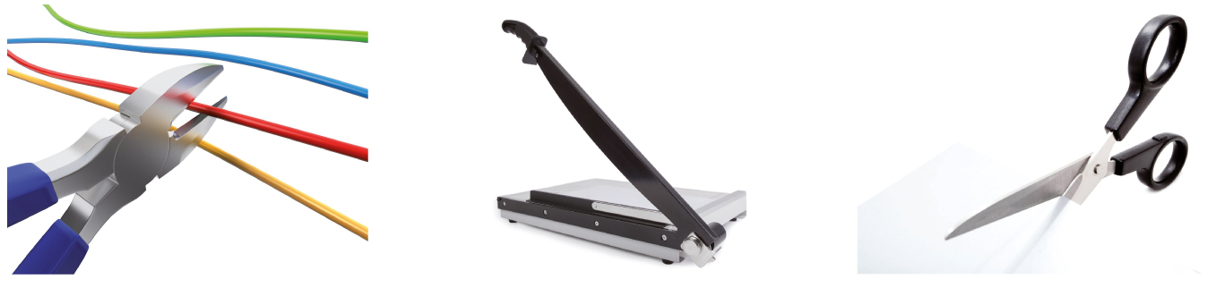 Fig.1.24 . Eines i aparells, com ara alicates de tall, guillotines de paper o tisores, utilitzen aquesta classe d’esforç per tallar materials.