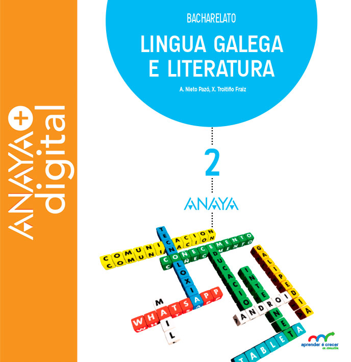 Portada do Libro Lingua galega e Literatura 2. Bacharelato. Anaya + digital